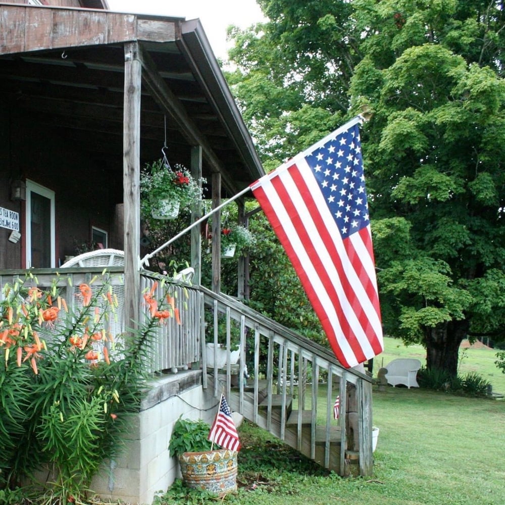 American flag on porch
