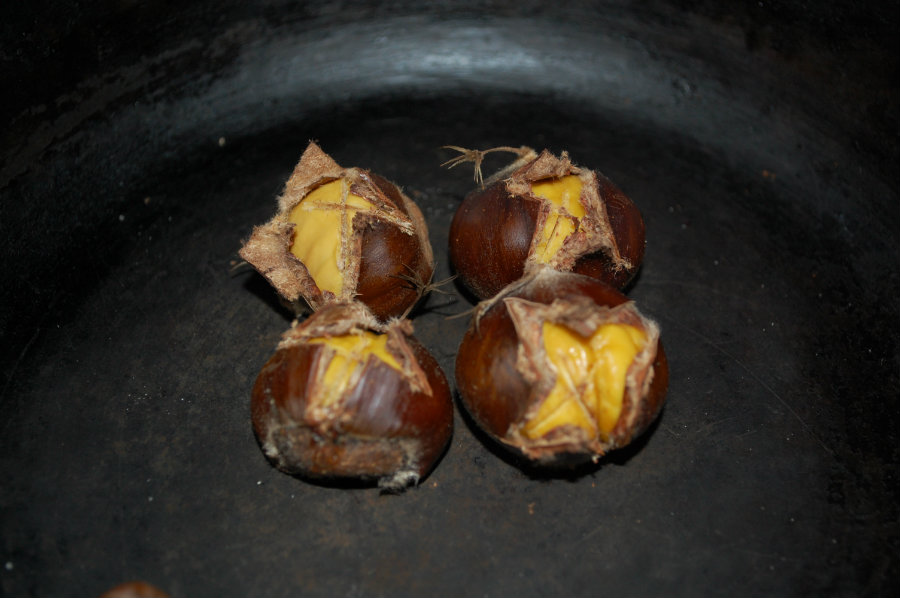 chestnuts roasting in frying pan